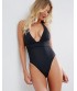 ASOS cross waist juodas vientisas maudymukas deep plunge