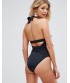 ASOS cross waist juodas vientisas maudymukas deep plunge