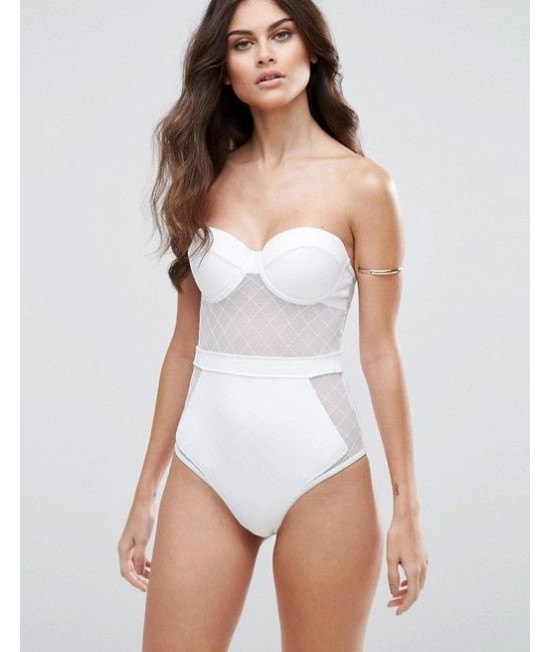 ASOS diamond mesh baltas vientisas maudymukas