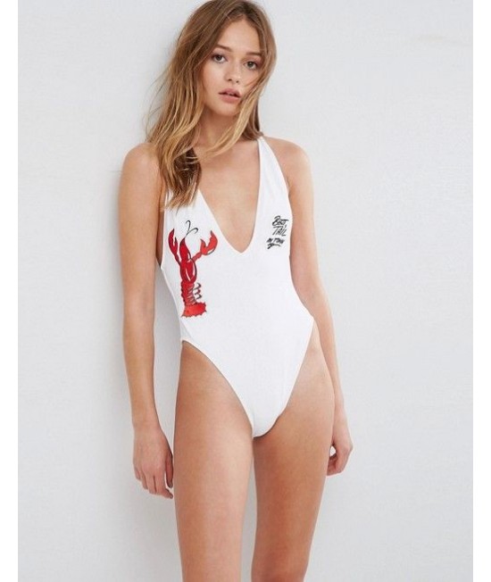 ASOS X LOT baltas M vientisas maudymukas su aplikacijomis